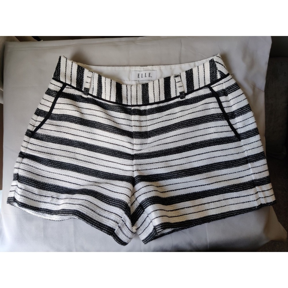 ELLE‎ Women's Black & White Basket Striped Tweed Shorts Size 2